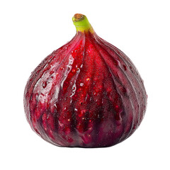 A close-up photo of a fresh fig with water droplets isolated on transparent background