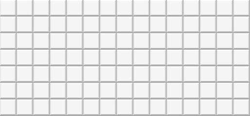 White tile wall. Ceramic tiles background. Square textured surface for clean bathroom, kitchen, medical facilities, restaurant interior. Vector seamless pattern