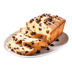 A delicious loaf of raisin bread sliced on a white plate isolated on transparent background