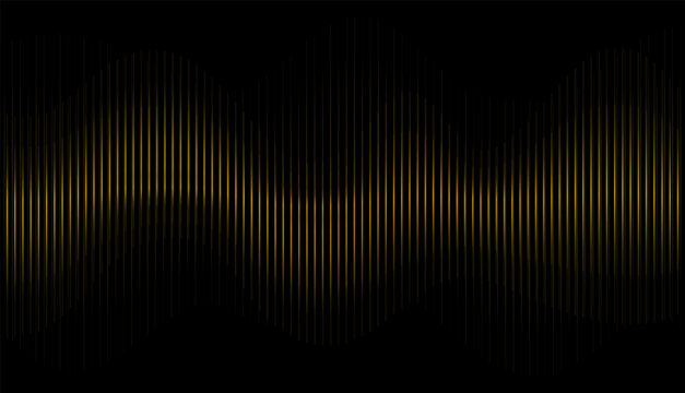 Neon moving golden musical sound wave on a black background