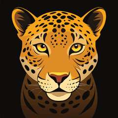 realistic leopard face illustration with golden fur on dark © Vector Art