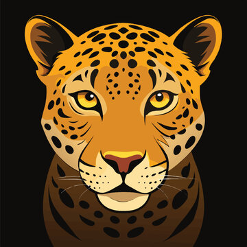 realistic leopard face illustration with golden fur on dark