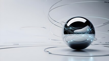 Metallic sphere with fiber optic threads – Suitable for high-tech connectivity, cybersecurity, or global data flows.