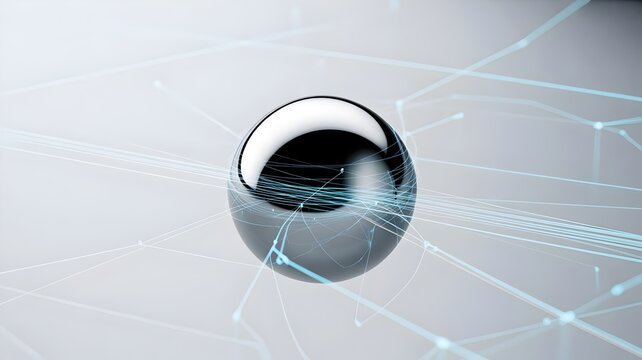 Chrome sphere with cyan network web – Perfect for futuristic technology, global systems, or digital innovation. - Powered by Adobe
