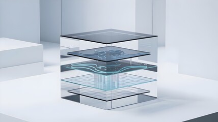 Translucent data cube in white environment – Ideal for SaaS tech.