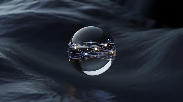 Glass sphere with glowing digital network nodes – Ideal for global connectivity, cloud computing, or cybersecurity advertising. - Powered by Adobe