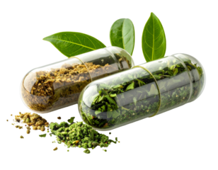 Herbal capsules representing natural medicine and wellness