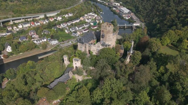 A flight along the Rhine river and spotting to old Castles close to Koblenz Germany 