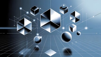 Modern enterprise technology visual with floating blue forms