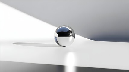 Chrome sphere with sharp shadow on white gradient background
