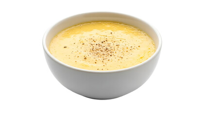 A bowl of creamy soup on transparent background