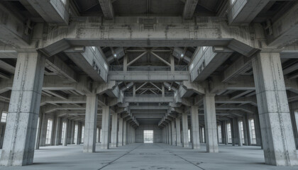 Abandoned industrial warehouse interior urban location architectural photography minimalist environment wide-angle view urban exploration