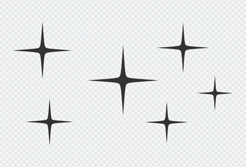 Fototapeta premium Collection of black star symbols on transparent background for design use