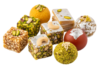 assorted pistachio covered turkish delight sweets for ramadan eid mubarak