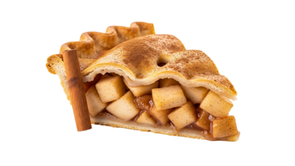 A delicious slice of apple pie on transparent background