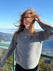 girl on the top of the mountain