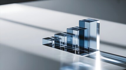 Blue bar chart prisms on white surface – Ideal for data visualization.