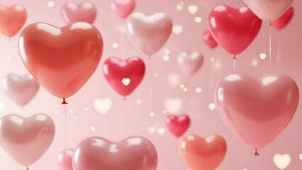 Red and pink balloons on a pink background. A banner template for Valentine's Day, wedding, and engagement cards with space for text.