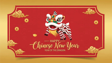 Naklejka premium CNY lion dance label template