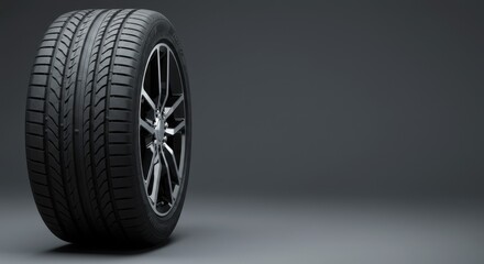 Shiny alloy rim and rubber tire representing speed and safety on the road.