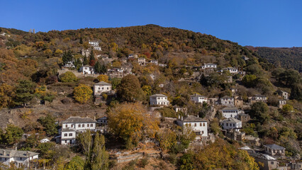 Obraz premium Makrinitsa village at Pelion mountain,Autumn,Aerial view,Magnesia,Thessaly,Greece