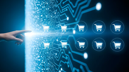 Futuristic blue digital technology background featuring an abstract binary code pattern and network circuit lines for modern business communication design