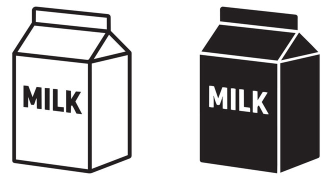 Minimalist milk carton icon set featuring line art and solid fill versions for food and beverage design