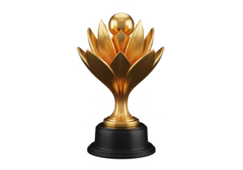 Golden lotus trophy isolated on transparent background award ceremony and recognition
