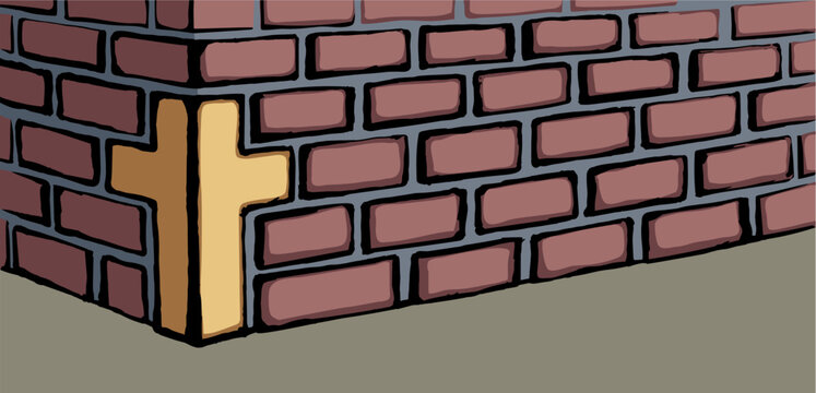 Vector drawing. Cornerstone at the base of the wall