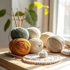 H&auml;keln mit Garn in Naturt&ouml;nen