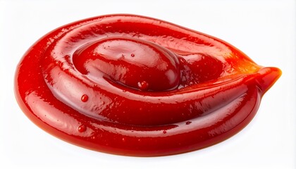 A swirl of thick, shiny red condiment with a pointed end, isolated on white