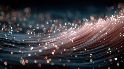 A vibrant digital illustration of glowing lines and particles flowing across a dark background