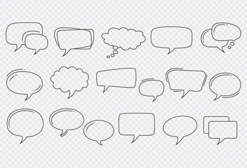 Obraz premium Collection of various black and white speech bubbles on transparent background for graphic design and illustration purposes