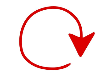 A hand-drawn red circular arrow indicating a downward or continuous flow on a isolated on transparent background