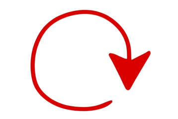 A hand-drawn red circular arrow indicating a downward or continuous flow on a isolated on transparent background