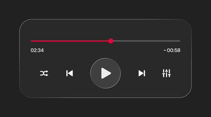 Fototapeta premium Media music player interface isolated on white background. Multimedia frame template. Mockup live stream window, player. Online broadcasting. Multimedia navigation and music application.