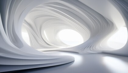 futuristic white organic interior architecture with flowing curved forms and minimalist design a sleek abstract 3d rendered space
