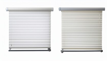 two white roller blinds one slightly textured isolated on white background