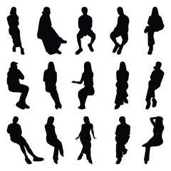 Vector collection set of sitting people silhouettes.	
