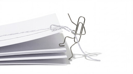Paperclip Man Pulling String on Stack of Papers
