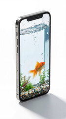 Goldfish Swimming in Smartphone Aquarium