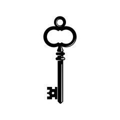 Vintage key silhouette with decorative handle and functional teeth  