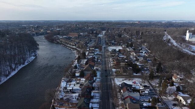 Aerial Winter Drone Views of Paris, Ontario, Canada