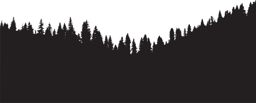 A black silhouette of a forest against a white background