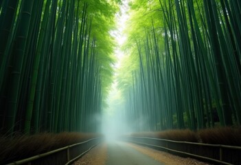 Fototapeta premium Enchanting Bamboo Grove Dense Green Stalks Captivating Natural Sanctuary Serene Retreat
