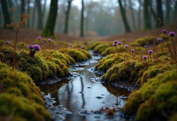 Fototapeta premium Enchanting Mossy Wetland Realm Overflowing with Muddy Delights and Hidden Wonders