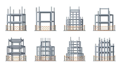 Naklejka premium Concrete Building Frameworks Under Construction with Safety Fencing