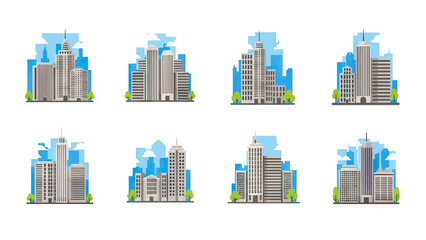 Obraz premium Modern City Skyline Buildings Collection Vector Art