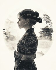 Elegant portrait of a woman in traditional attire.