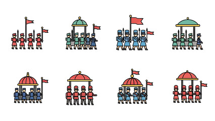 Royal Guard Procession with Flags and Canopy Icons
